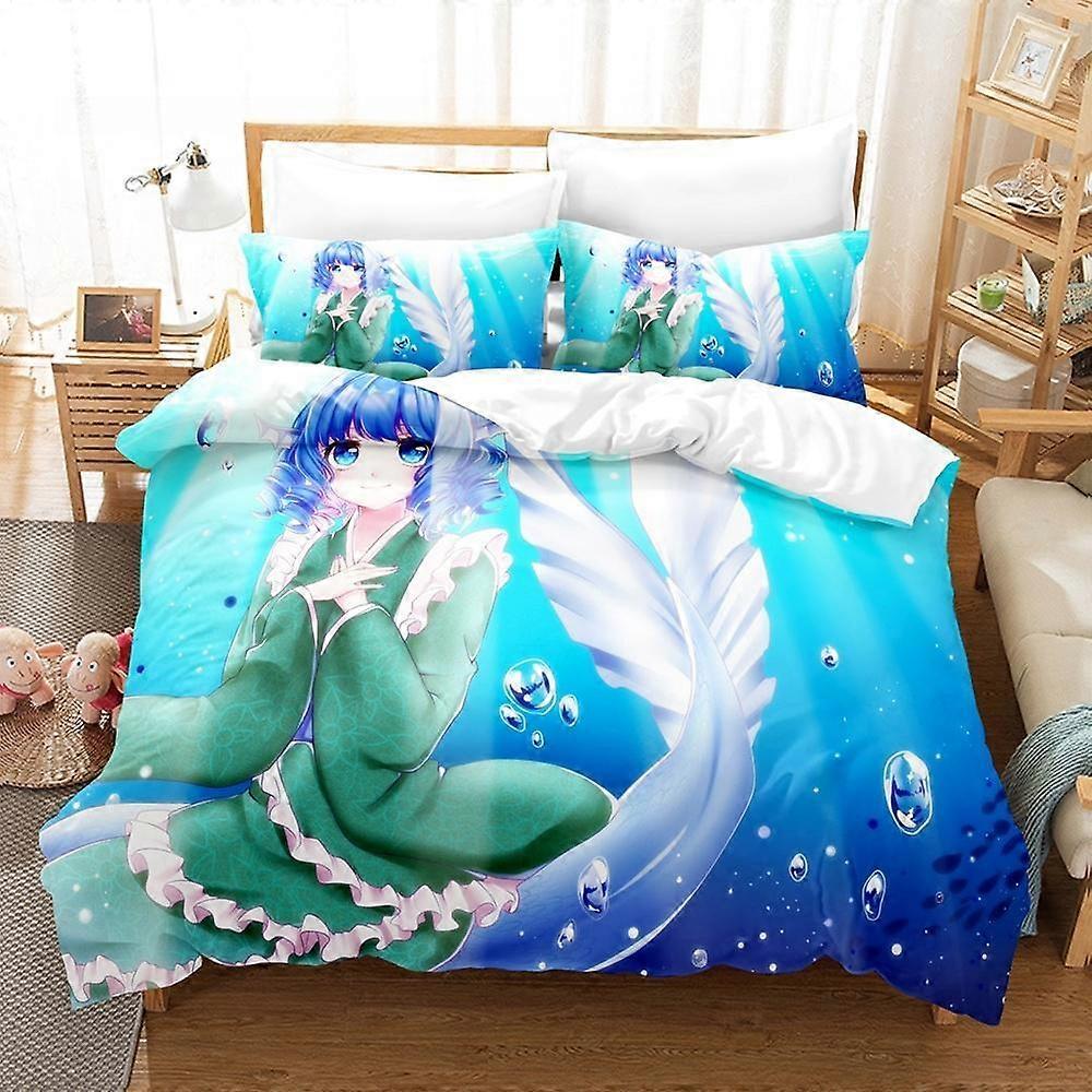 a961 Draps de lit Anime Wakasagihime (Touhou) Parure de lit Simple Simple Lits Double Grande Taille Parure de lit Aldult Chambre d’enfant Housse de couette Ensembles Draps de lit iip961