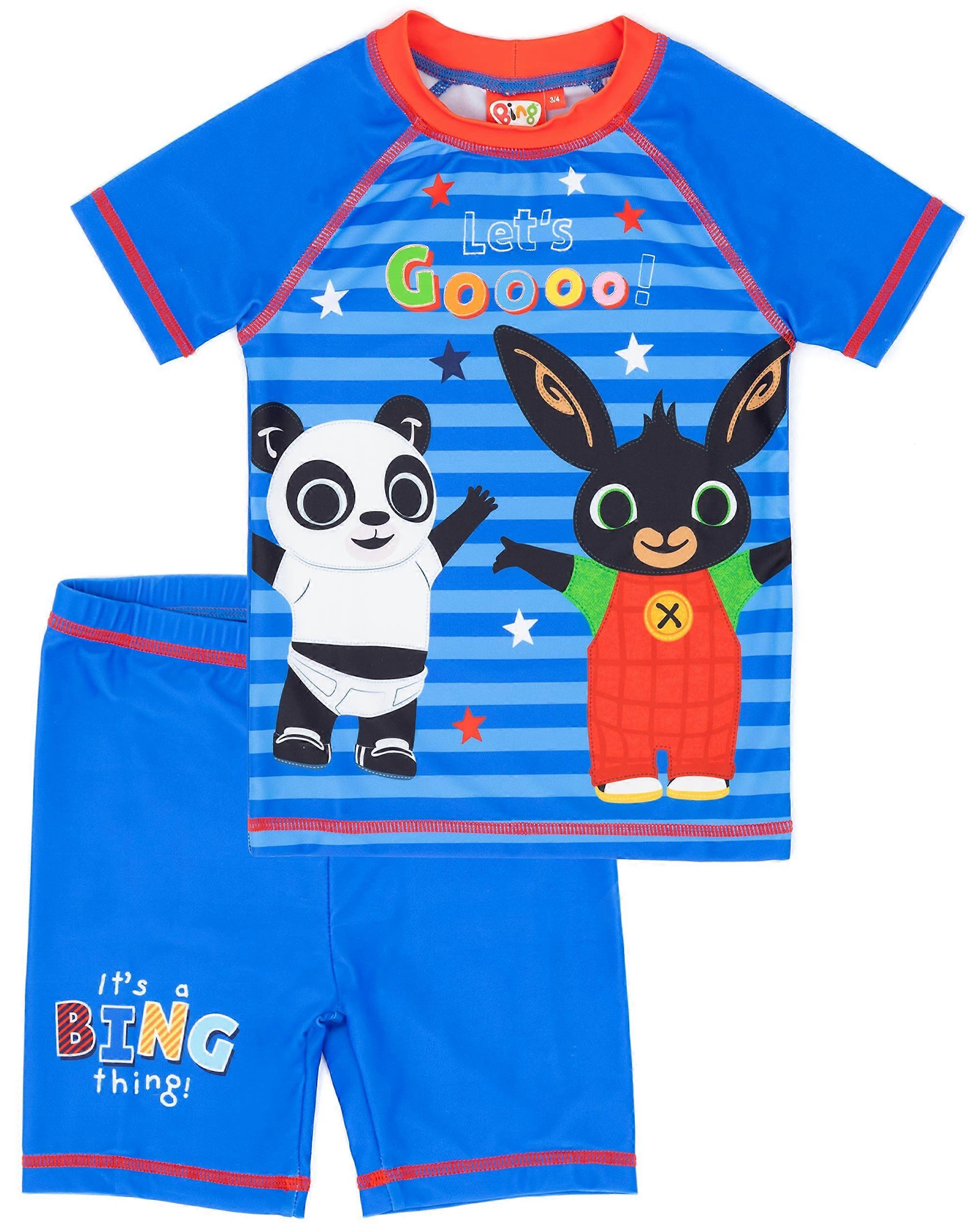 Bing Bunny Boys 1 Piece Surf Suit Blue Character Print & Let'S Go Slogan