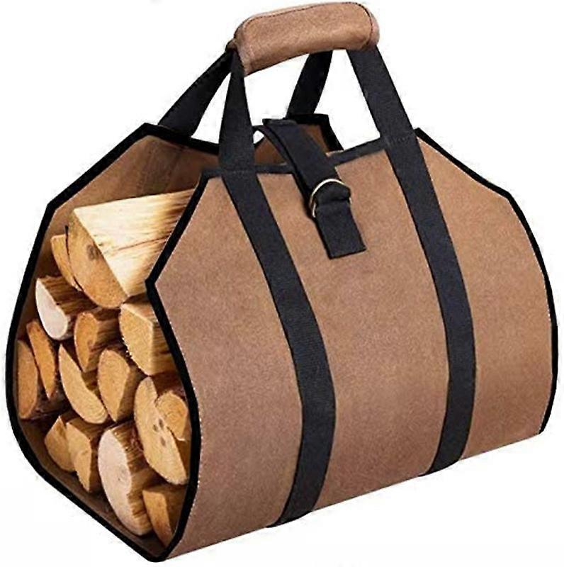Canvas Log Bag Fireplace Firewood Storage Bag Large Capacity Outdoor Log Holder Waxed Wood Log Holder with Sturdy Handles Wooden Carry Bag Khaki(99x41