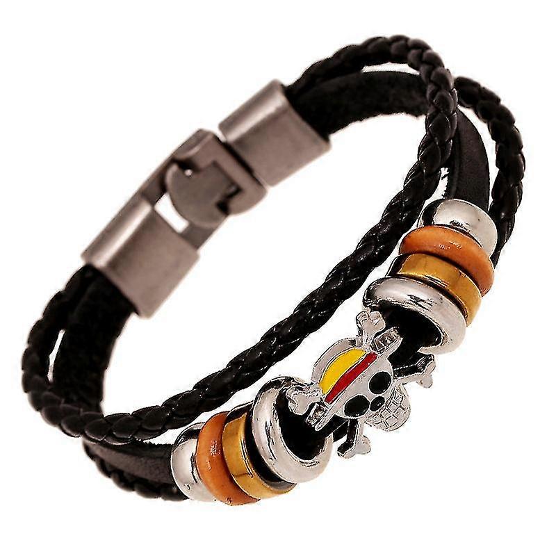 Punk Braided Leather Bracelet Simple Multi-layer Ghost Head A Pair Of Buckles Bracelet