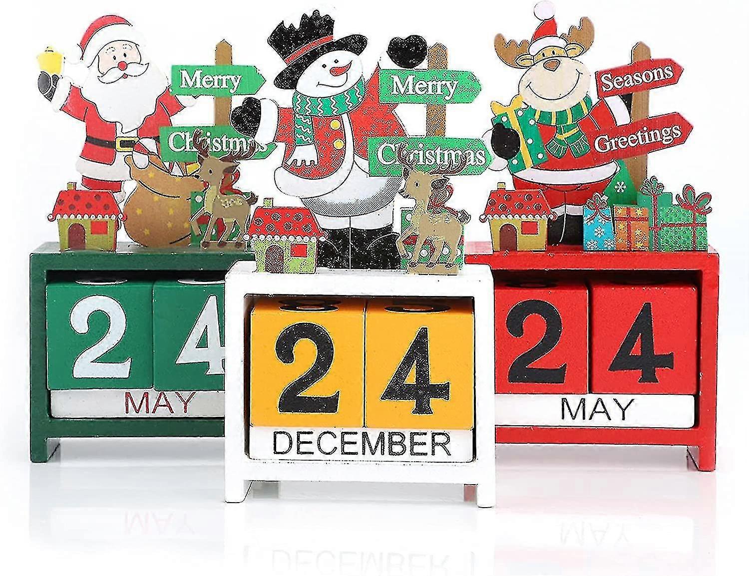 Pcs Christmas Wooden Calendar Decorative Desktop Countdown Calendar Christmas Advent Calendar Stereoscopic Ornaments Christmas Table Ornaments For Sch