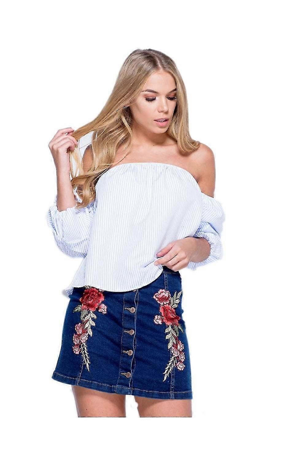 Virágos hímzett farmer miniszoknya