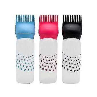 Applicator Bottles, Root Comb Applicator Bottle, Hair Dye Bottle Applicator Brush Dispensing Salon Hair Coloring Dyeing (3pcs, Black+pink+blue)
