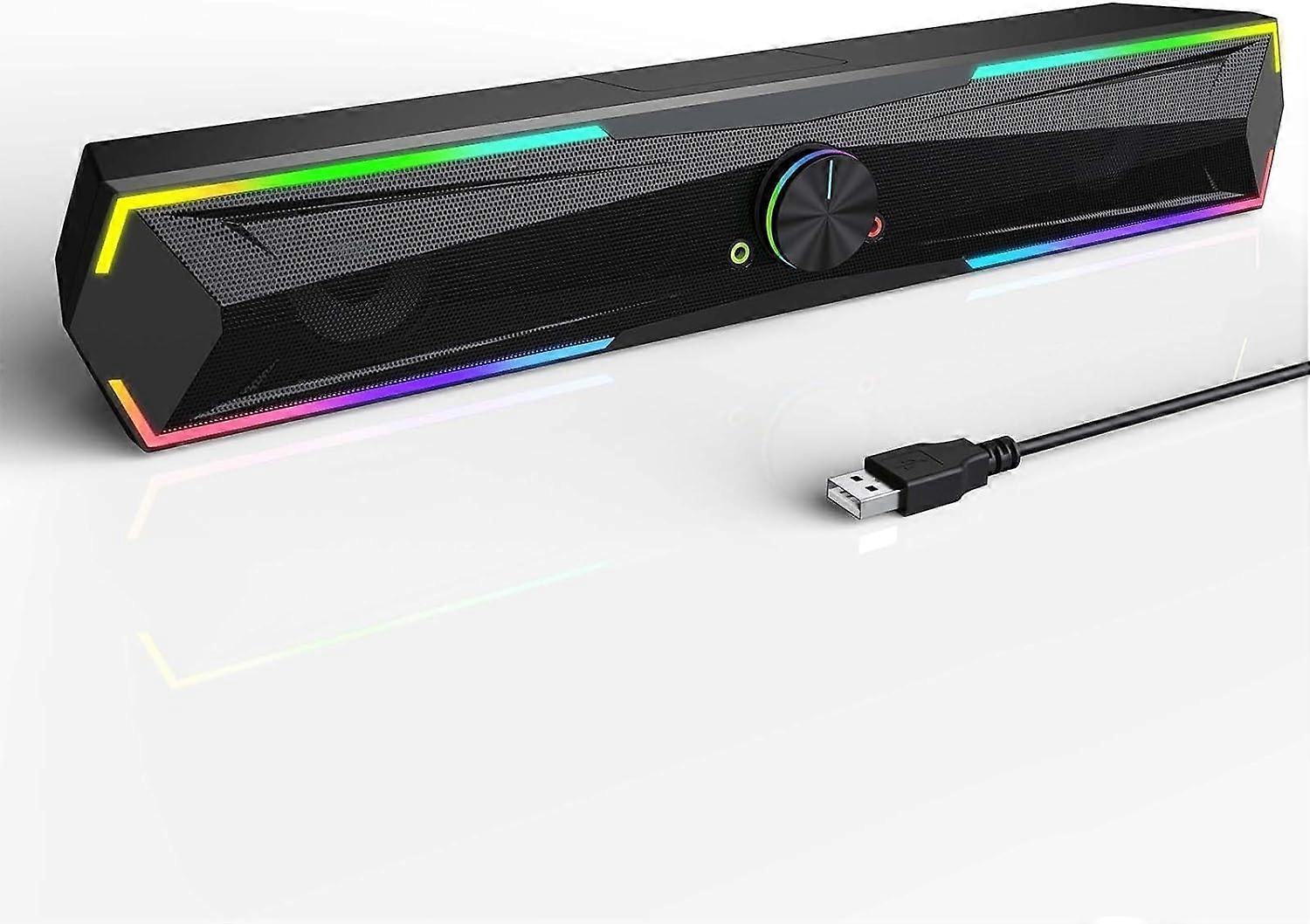 PC Speaker, Soundbar with RGB Lights, USB or Bluetooth Connection, Stereo Sound Speaker, for Desktop Laptop Phone Tablet