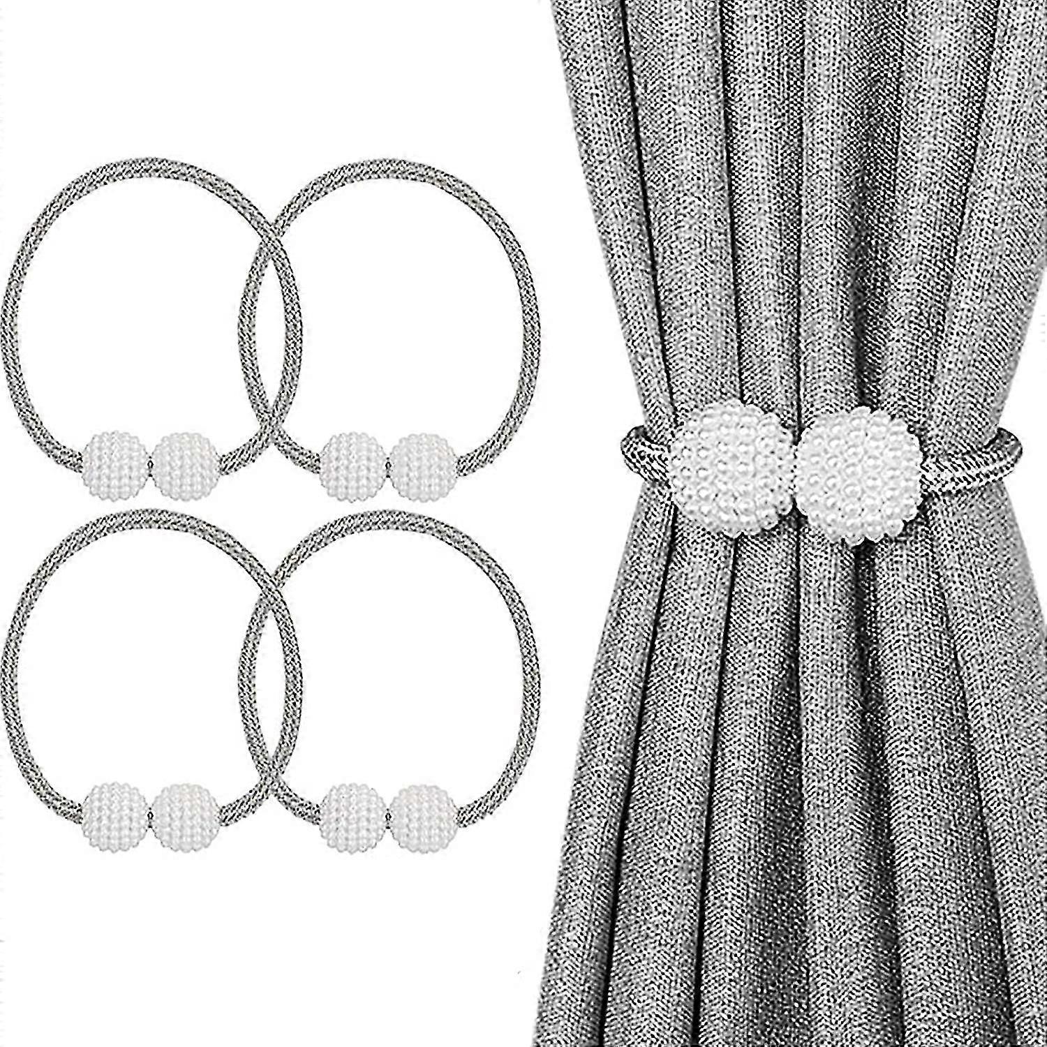 Set Of 4 Magnetic Curtain Tiebacks For Curtains, Drapes And Magnetic Holdbacks (gray)
