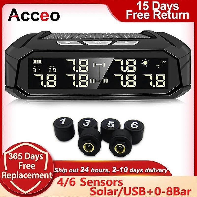 Motor Vehicle Sensors Acceo K11 Car TPMS Tyre Pressure Monitoring System Solar Power Digital LCD Display Auto Security Alarm Systems With 4/6 Sensors