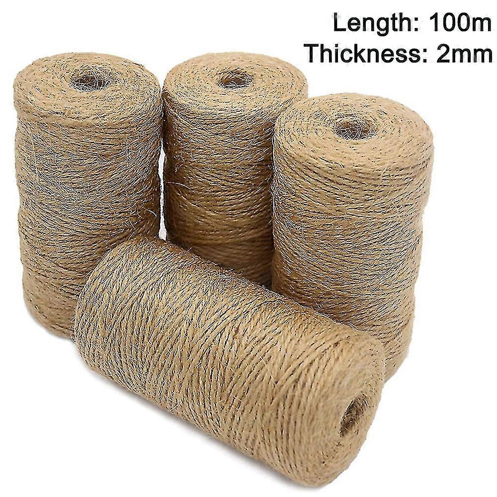 4pcs 100m Natural Jute Thread, 2mm Craft Thread Decoration Thread