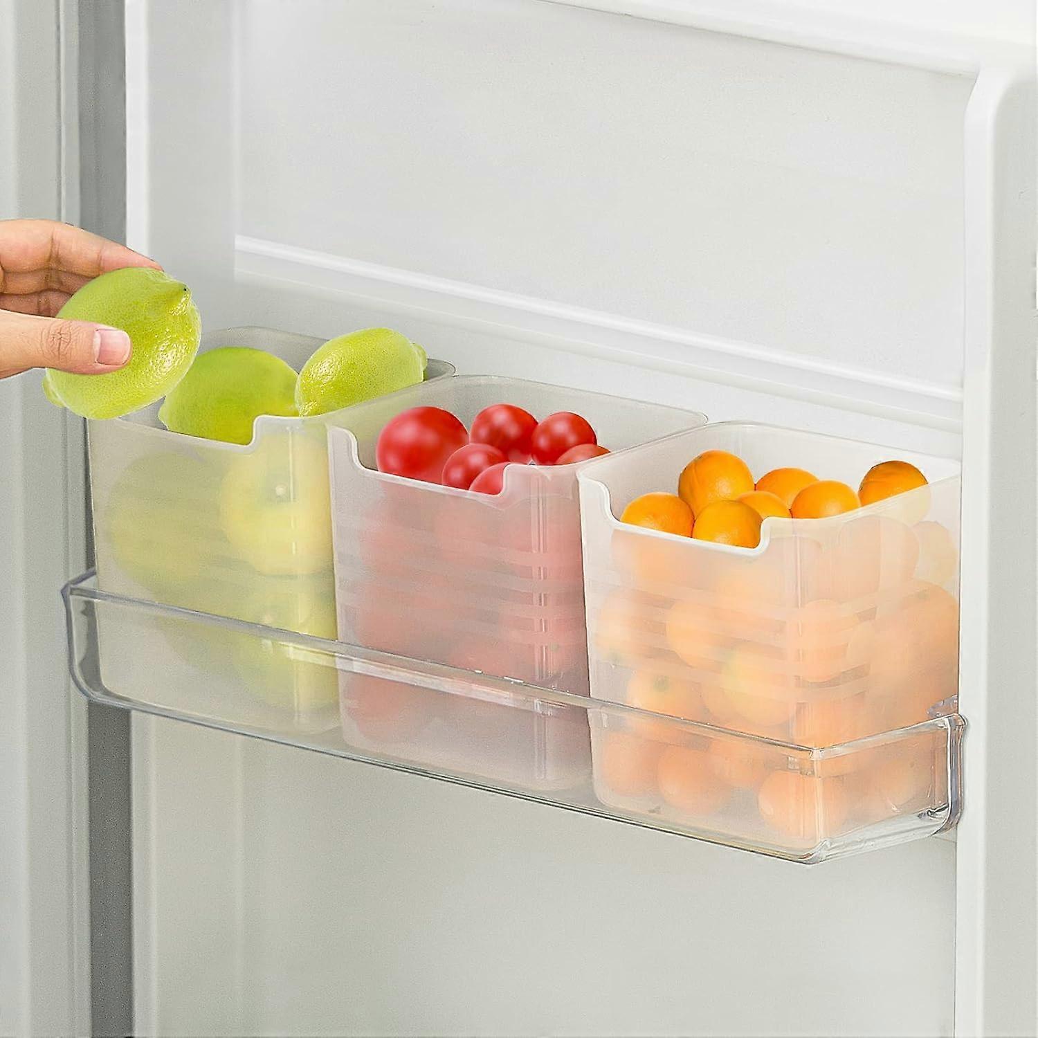 Refrigerator Organizer Box, Fridge Side Door Storage Containers Plastic Translucent Pack of 3
