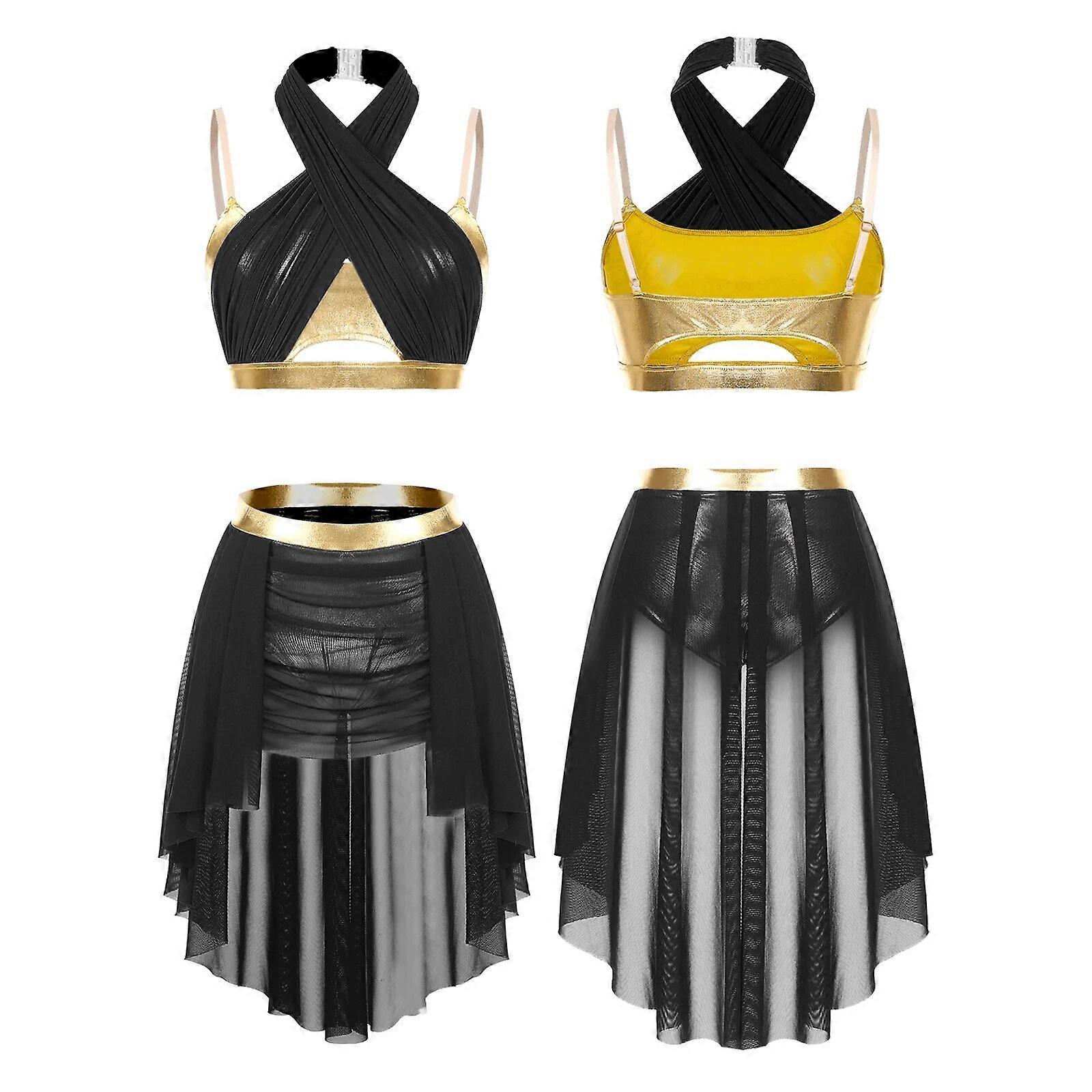 نسائي من قطعتين فستان الرقص الحديث ملابس الباليه زي أداء زي كتلة الألوان الرسن المحاصيل الأعلى انقسام تنحنح غير متماثل تنورة