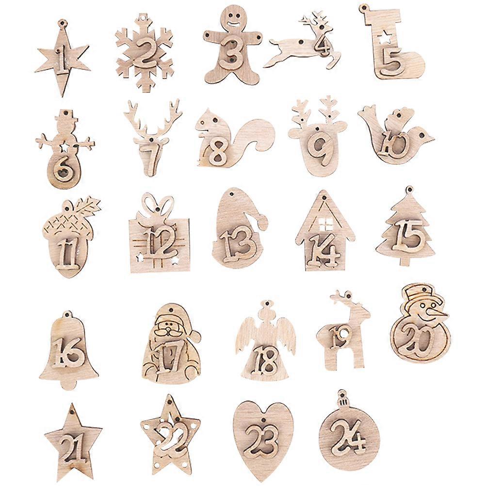 24 Pcs Xmas Tree Hanging Ornaments Advent Calendar Diy Wooden Advent Calendar Wooden Numbers