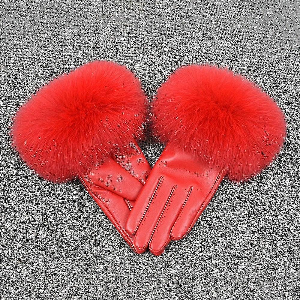 المرأة الشتاء الدافئ جلد الغنم وقفازات فوكس فور