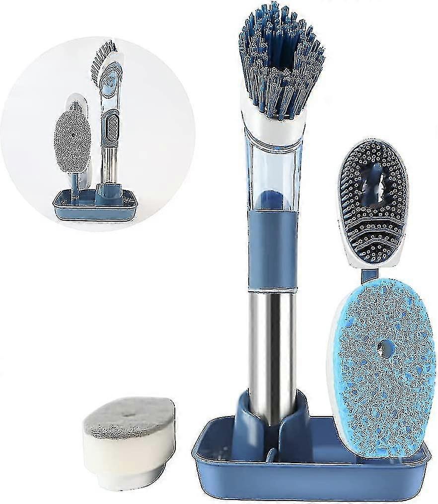 Soap Dispensing Dish Brush Set, Dish Brush Set With Holder Compatible With Kitchen, Replac