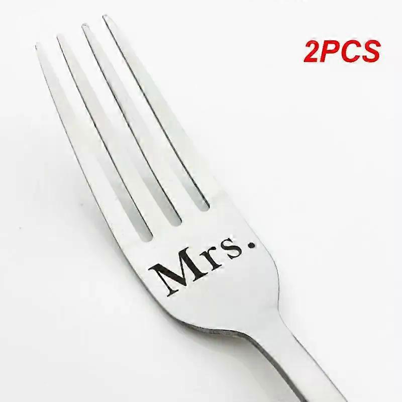 2PCS Fruit Fork Silvery Romantic Gift Stainless Steel For Couples Creative Kitchen Accessories Personalized Engraved Dining Fork