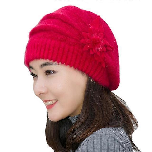 Dicke gestrickte Pelzmütze für Damen - Warme Winterpullover Mütze