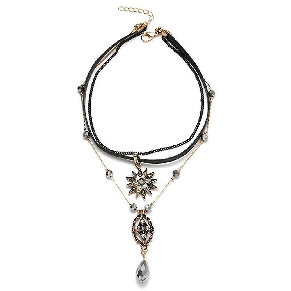Layer star celestial latter faces set for women set cubic zirconia crystal hanging tassel cha