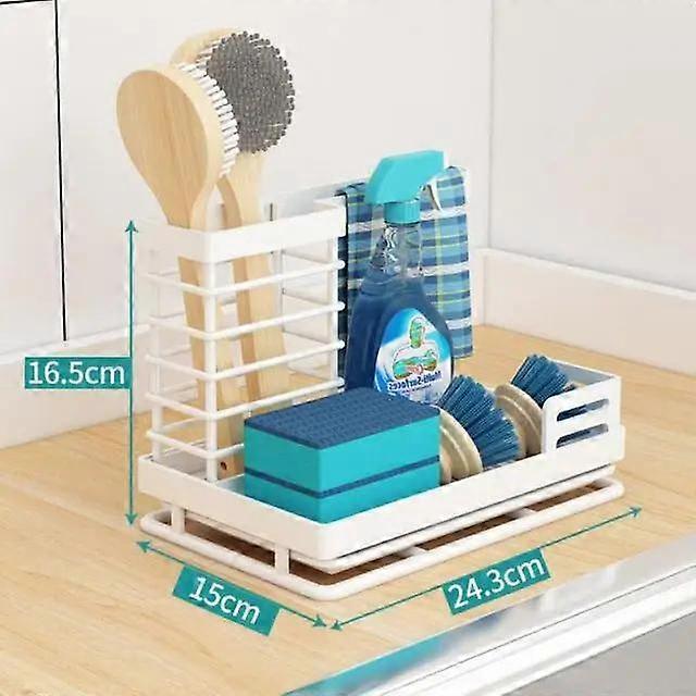 Kitchen Sink Organizer Metal Sink Caddy Sponge Holder Soap Drainer Shelf Drain Rack Dishcloth Hanger Brush Storage Drying Rack