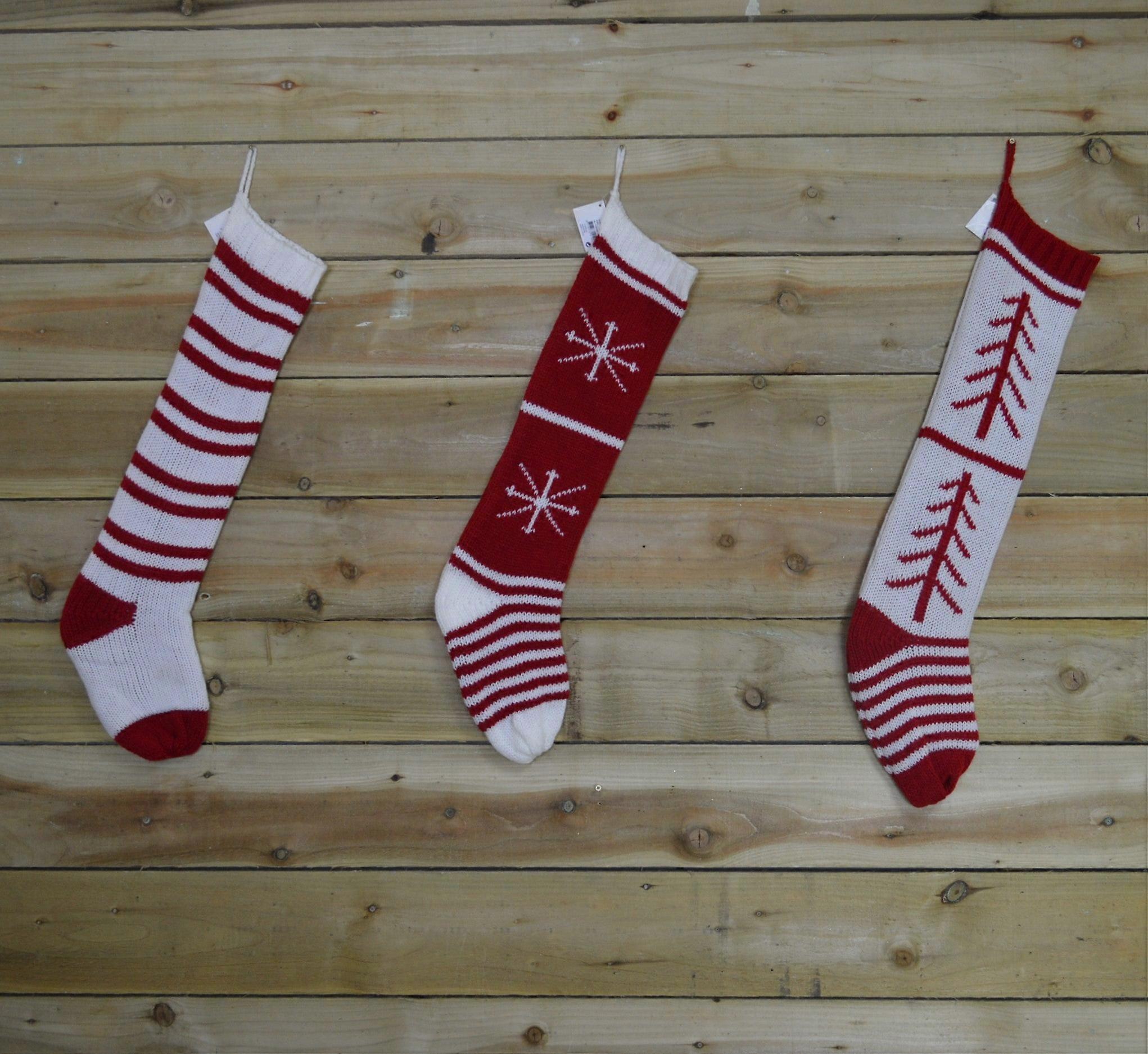 63Cm X 14cm Festive Christmas Woolen Knitted Stocking With Loop Hanger