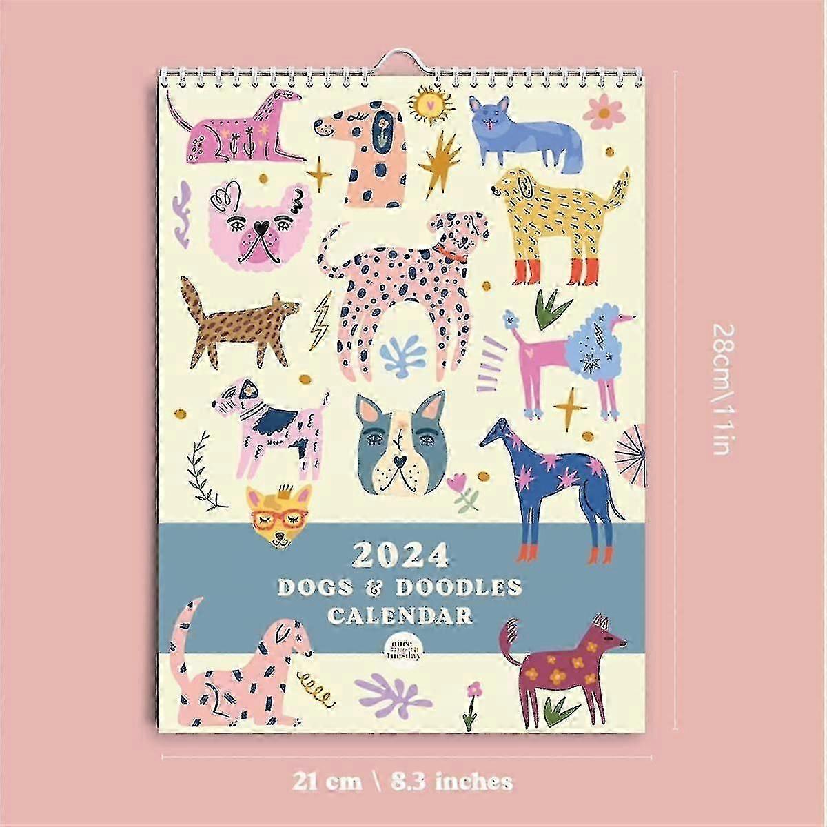 2024 Art Calendar A4 Monthly Wall Planner & Doodles Illustrations 12 Month Hanging Calendar