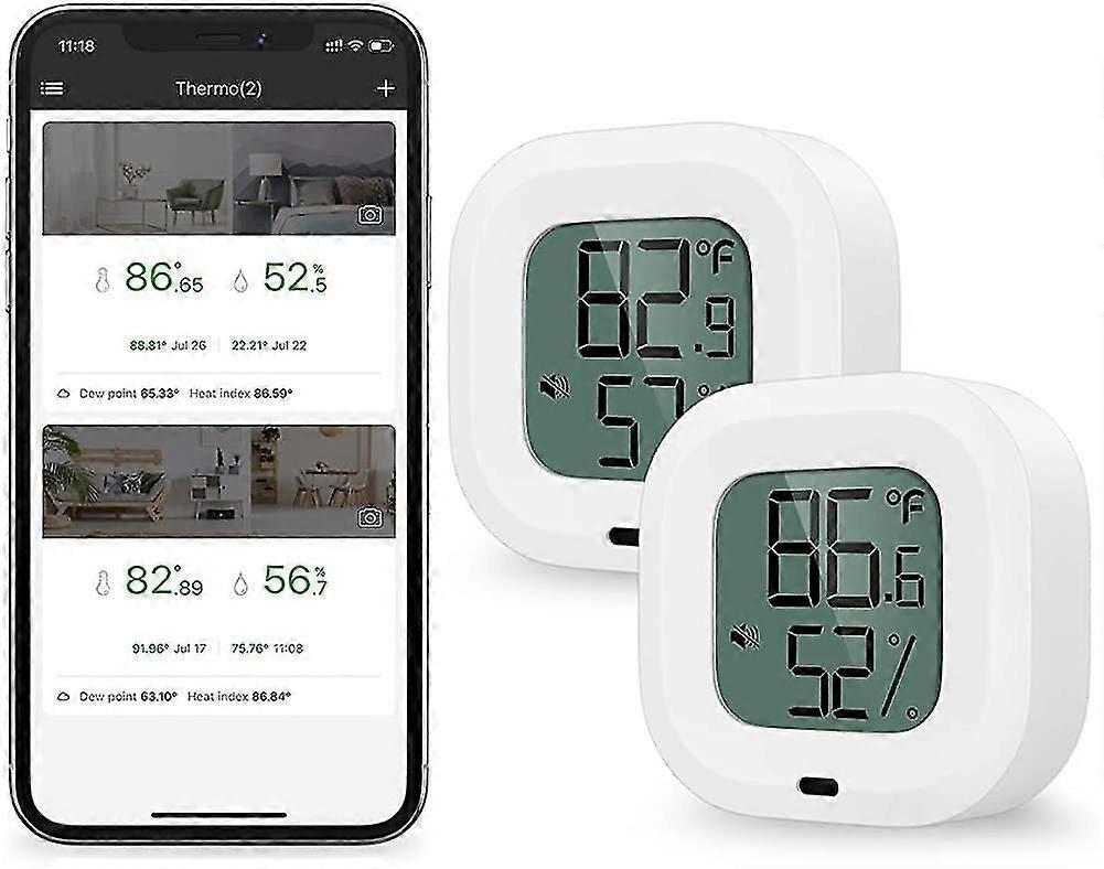 2 Pieces Thermometer Hygrometer Bluetooth. Humidity Temperature Sensor With Data