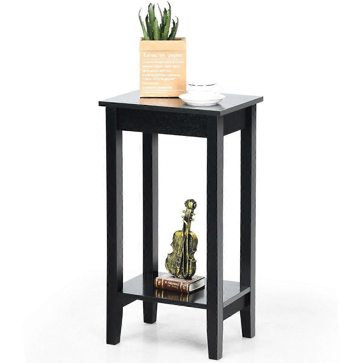 Versatile 2-Tier High Side Table Rectangular Coffee Table Black