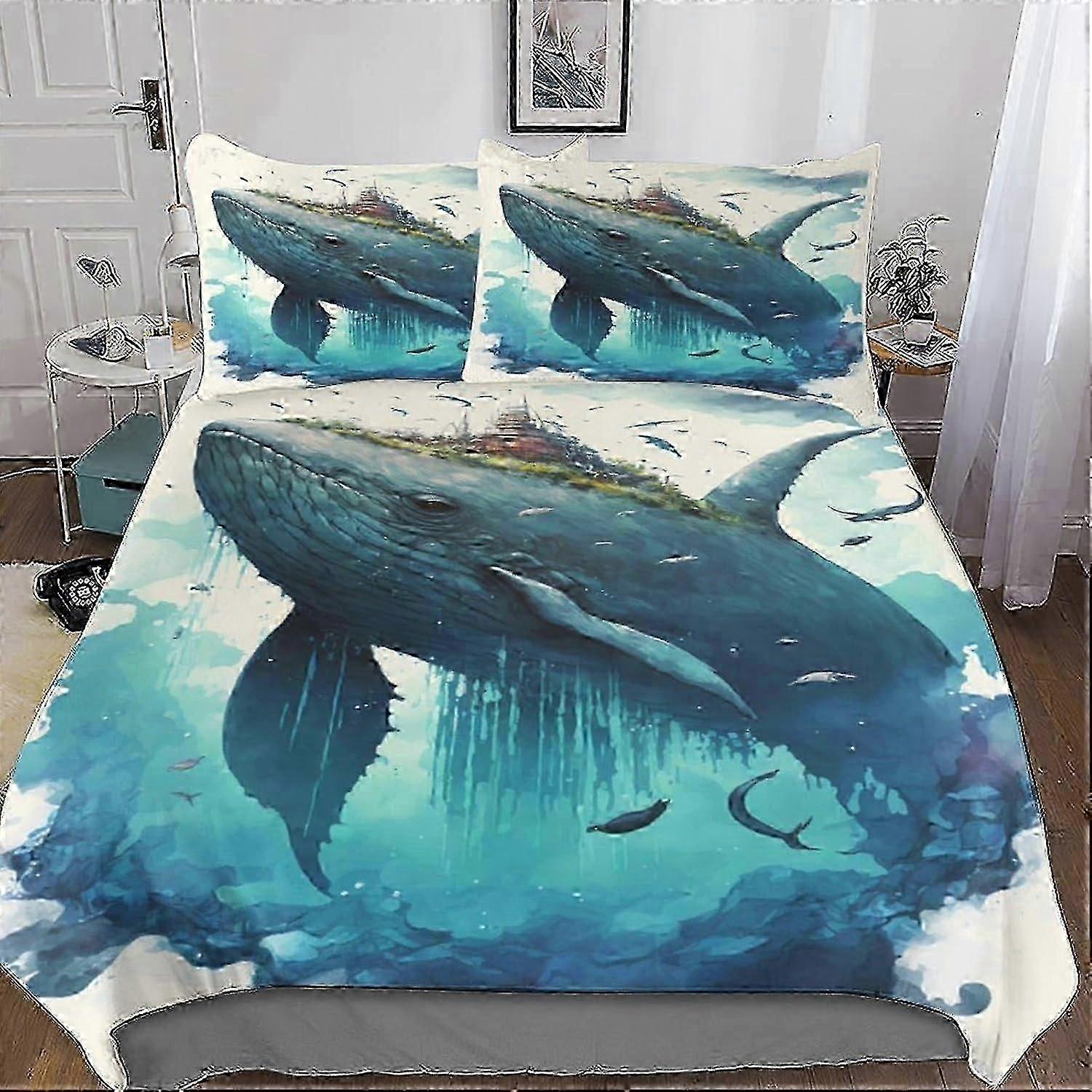 J385 Lençóis Conjunto de Cama de Baleia Capa de Edredão com Fronha Capa de Colcha de Microfibra Macia Design de Impressão 3D Capa de Edredom 3 Peças Para Meninos, Meninas E