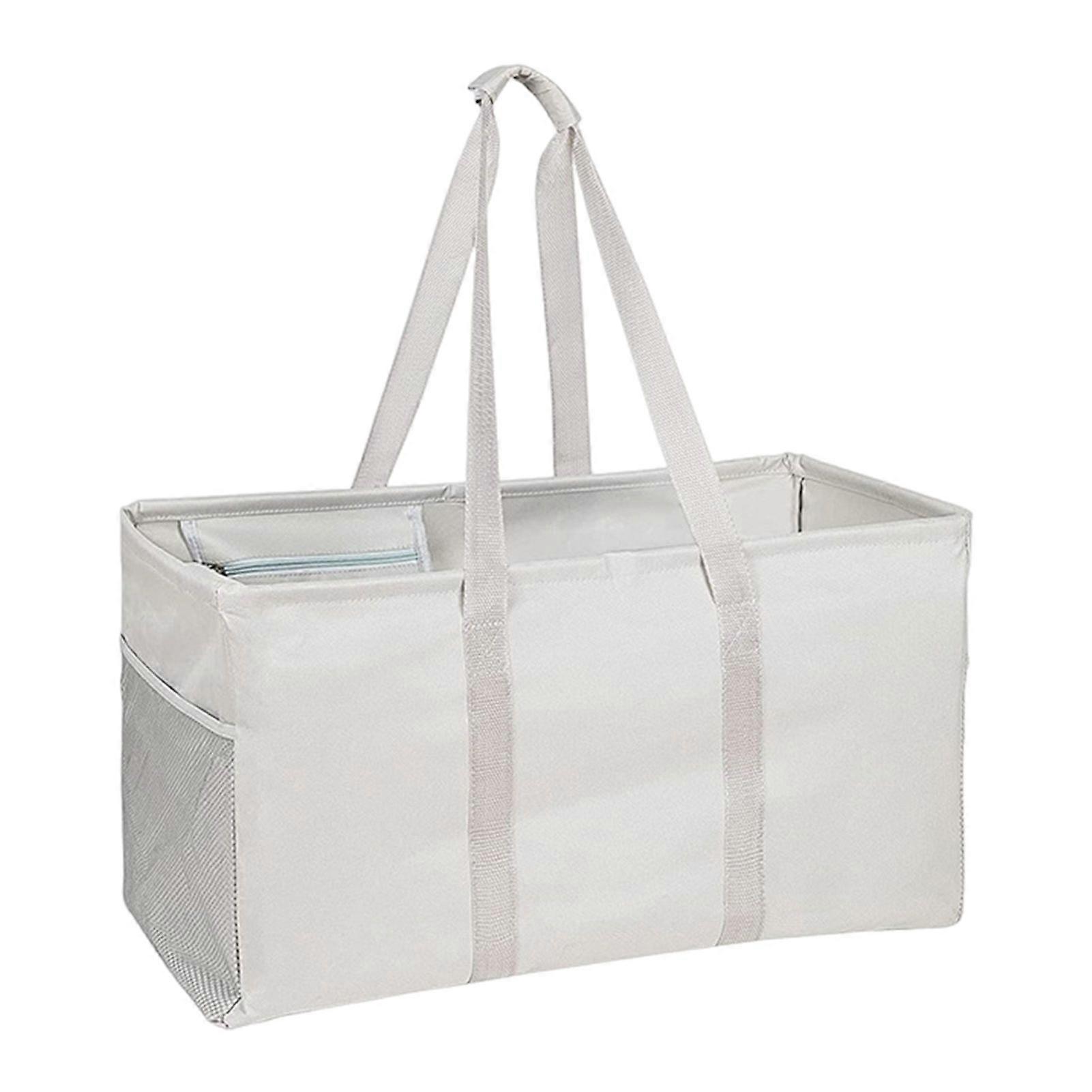 Reusable Grocery Bag Utility Foldable Shopping Bag Large Capacity Zipper Closure Waterproof Multifunctional Tote Bag with Mesh Pockets