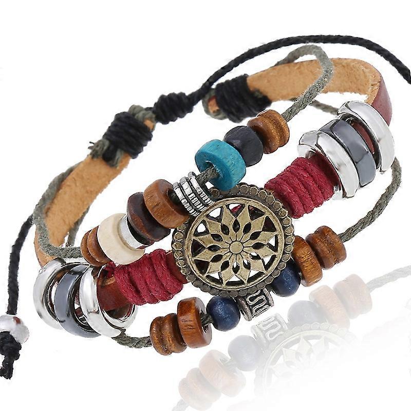 BX016 Retro Personality Leather Beaded Bracelet