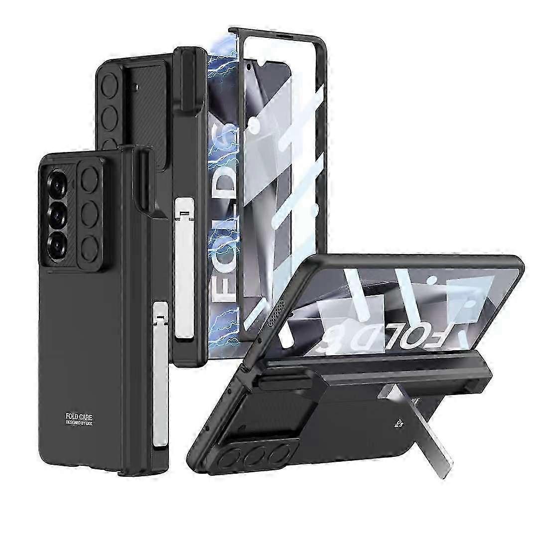unique For Samsung Galaxy Z Fold 6 Hinge Protection with S Pen Holder Case, Built-in Screen Protector & Kickstand Full Body Case