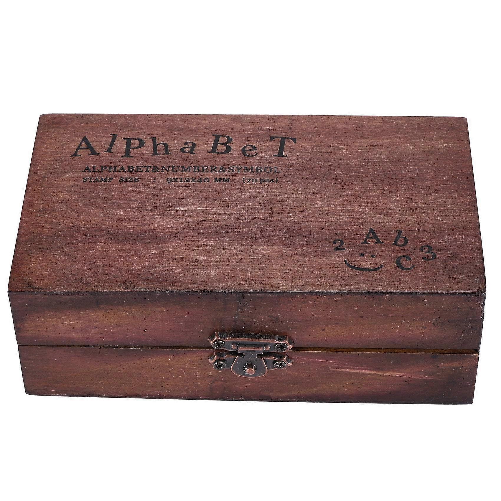 Rubber Stamp Alphabet Number Symbol Wooden Box Set Print Style 70PCS