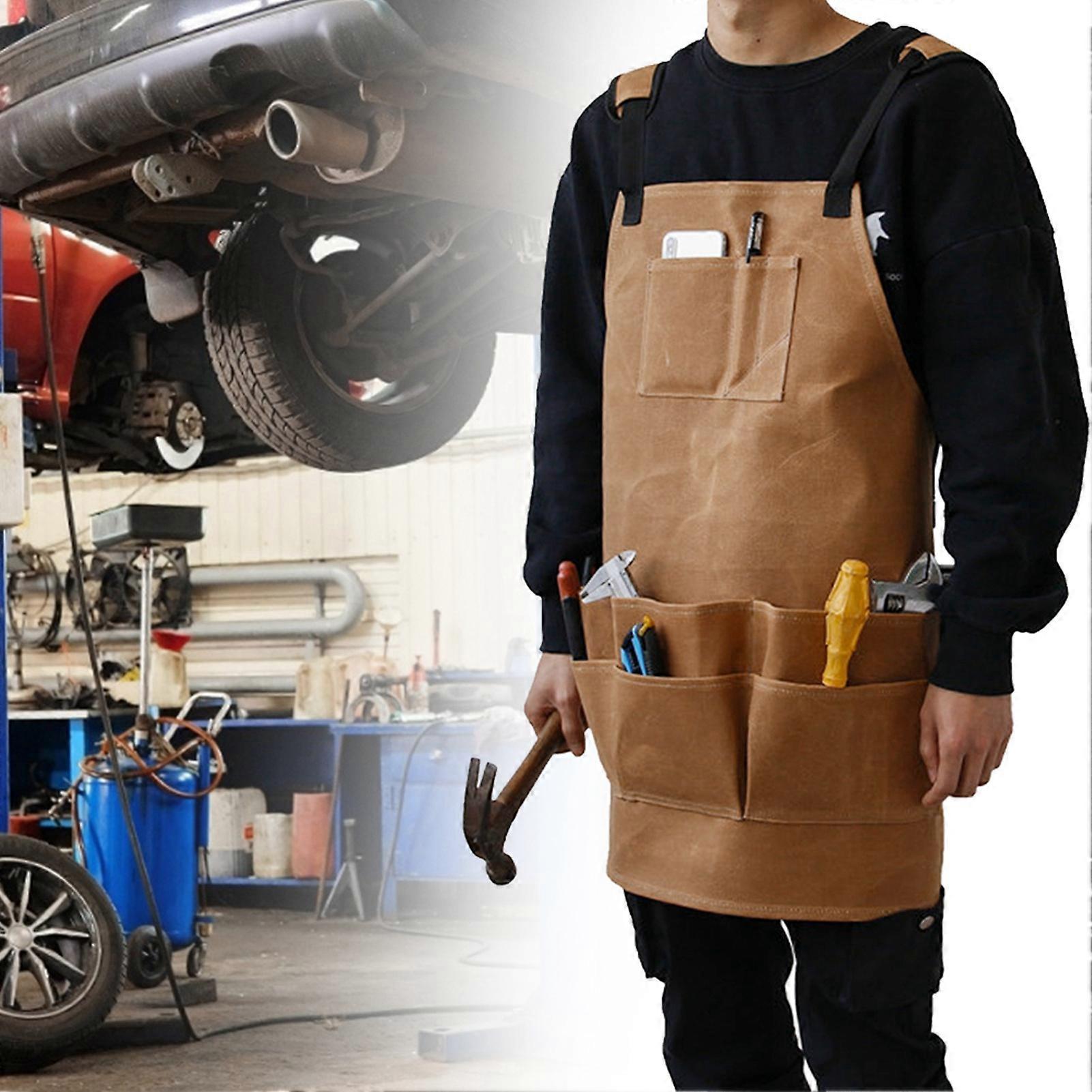 Touch Waterproof Apron Multi Function Waterproof Waxed Canvas Apron Working Tool Aprons for Barbecue Cooking