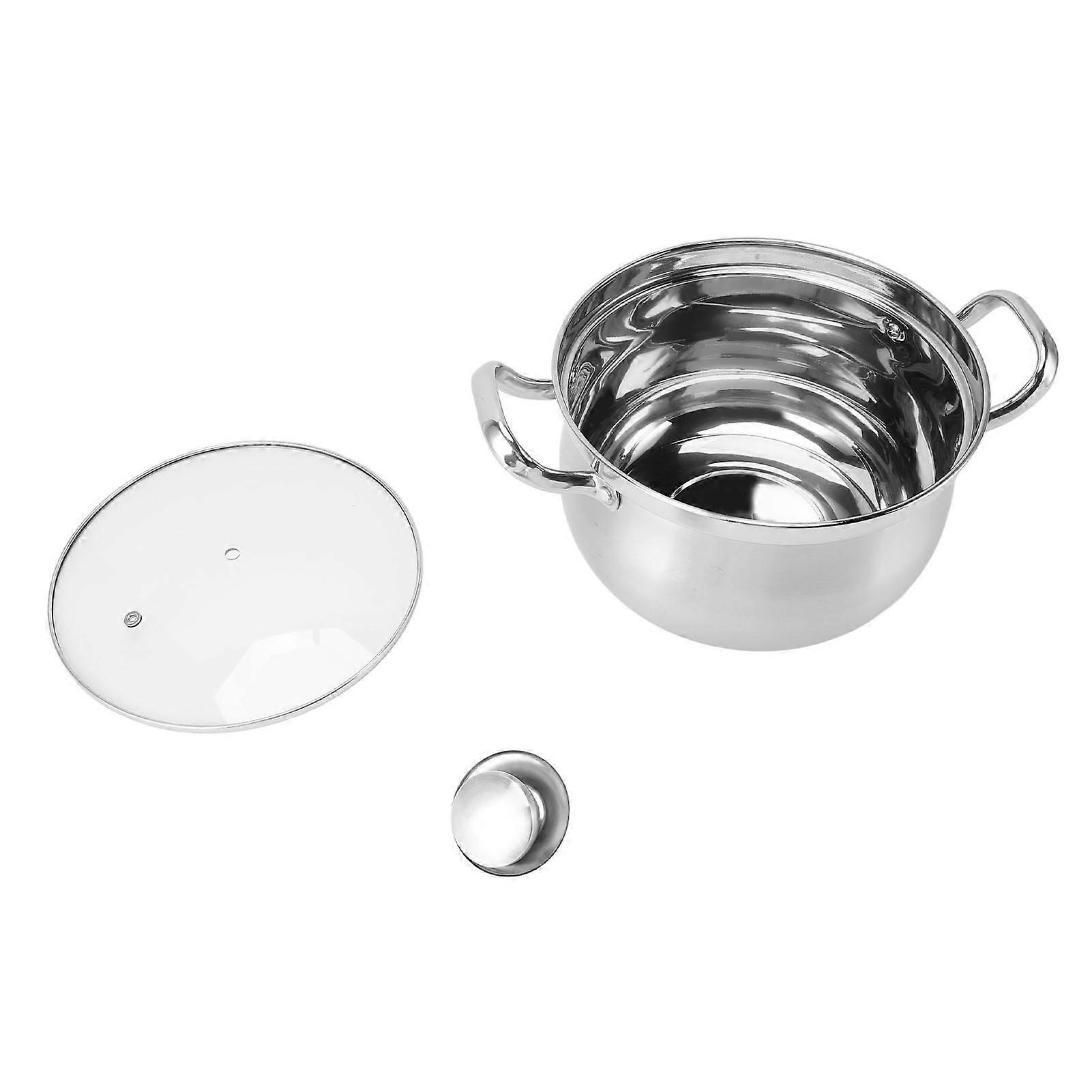 24cm Stainless Steel Stockpot Double Handle Anti-Overflow Design with Glass Lid for Soup Noodles Cooking Home Kitchen Durable Easy-Clea