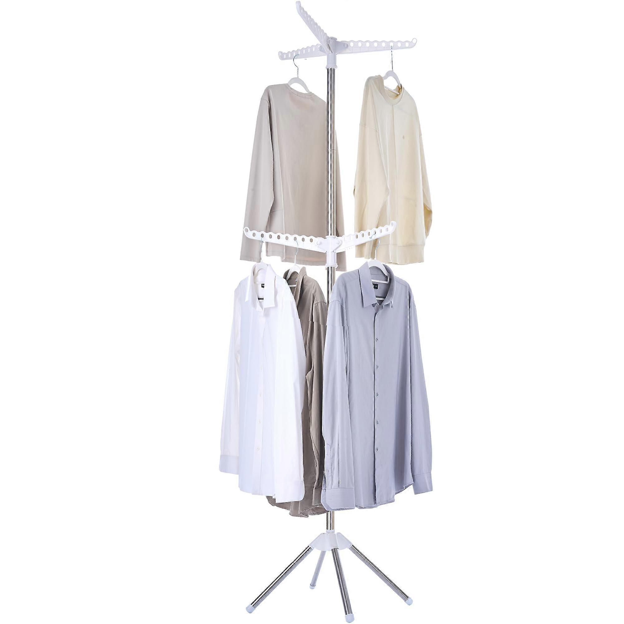 Clothes Drying Rack Foldable 74.8 Inch 2 Tier Stainless Steel Laundry Rack with Rotating Rail for 54 Clothes White Silver CDR002W01