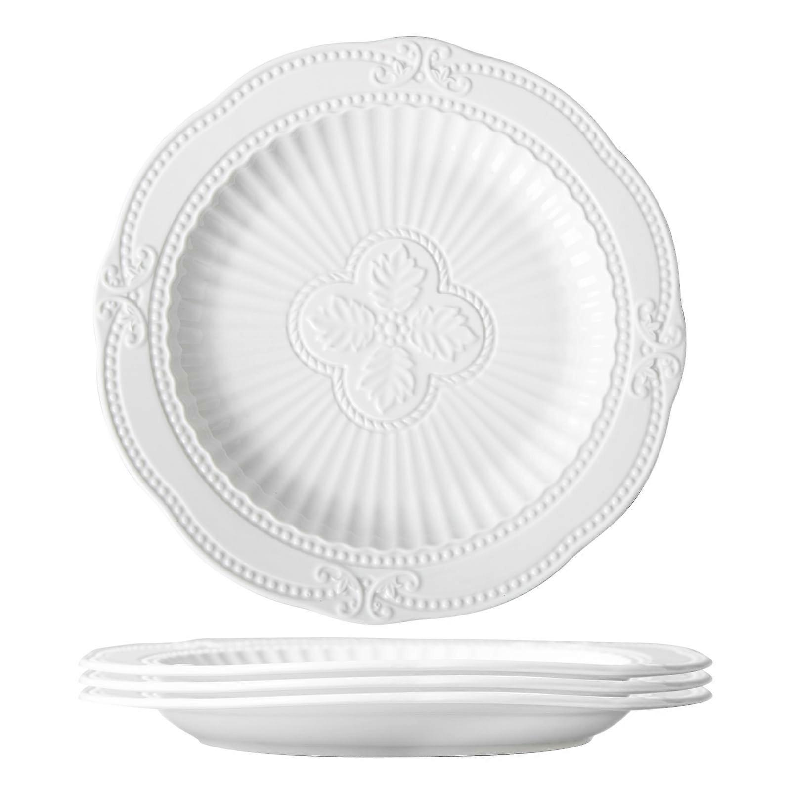 "10 Inch White Dinner Plates Set of 4 for Salad and Appetizer - Ceramic Kitchen Tableware"