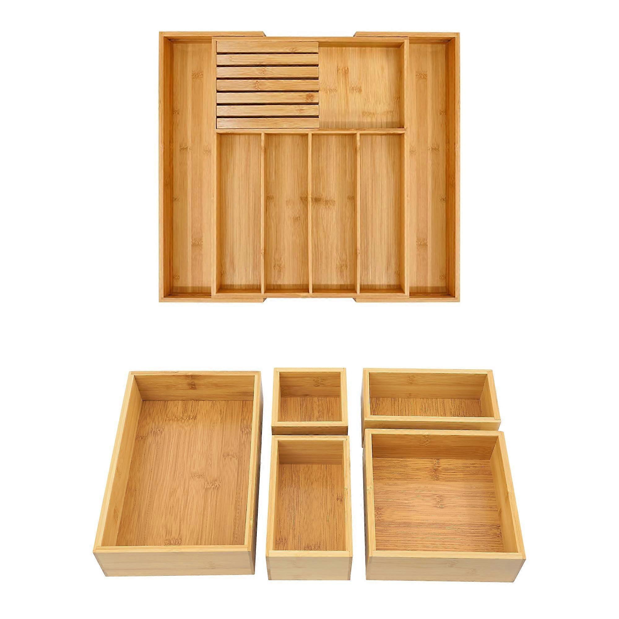Bamboo Silverware Drawer Organizer and Bamboo Organizer for Box Drawer Organization and Storage Solution