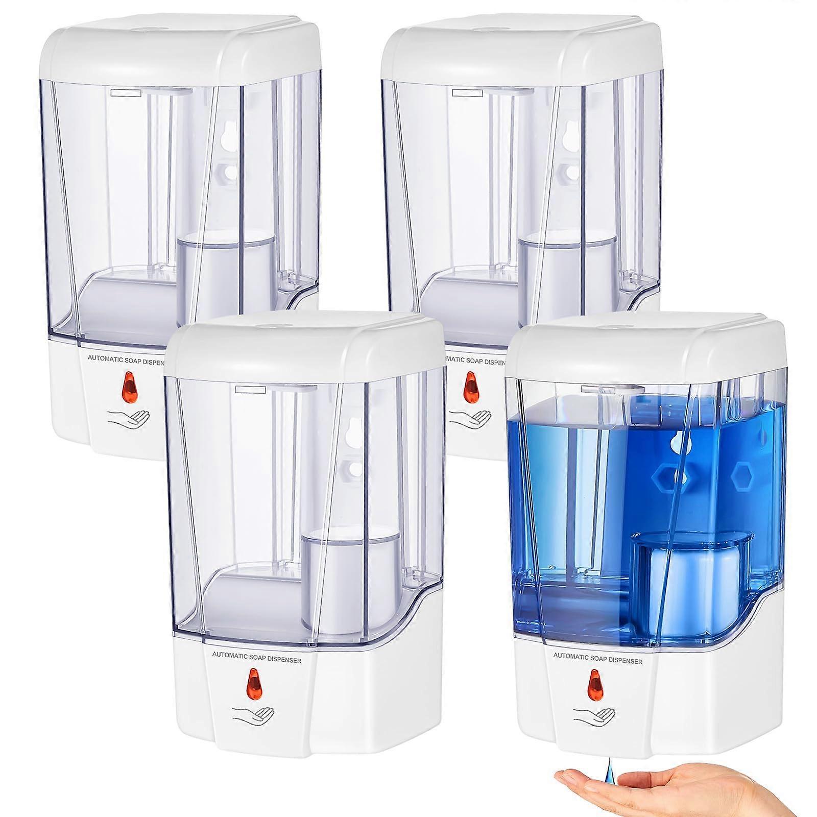 Automatic Soap Dispenser 4 Pcs Touchless Sensor Wall Mount 700 ml Hand Sanitizer Pump Battery Operated White for Home and Office