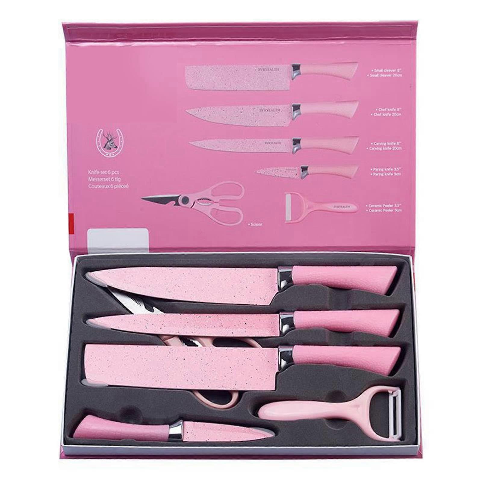 6 Piece Kitchen Knife Set Non Stick Coated for Cutting Slicing Dicing Chopping
