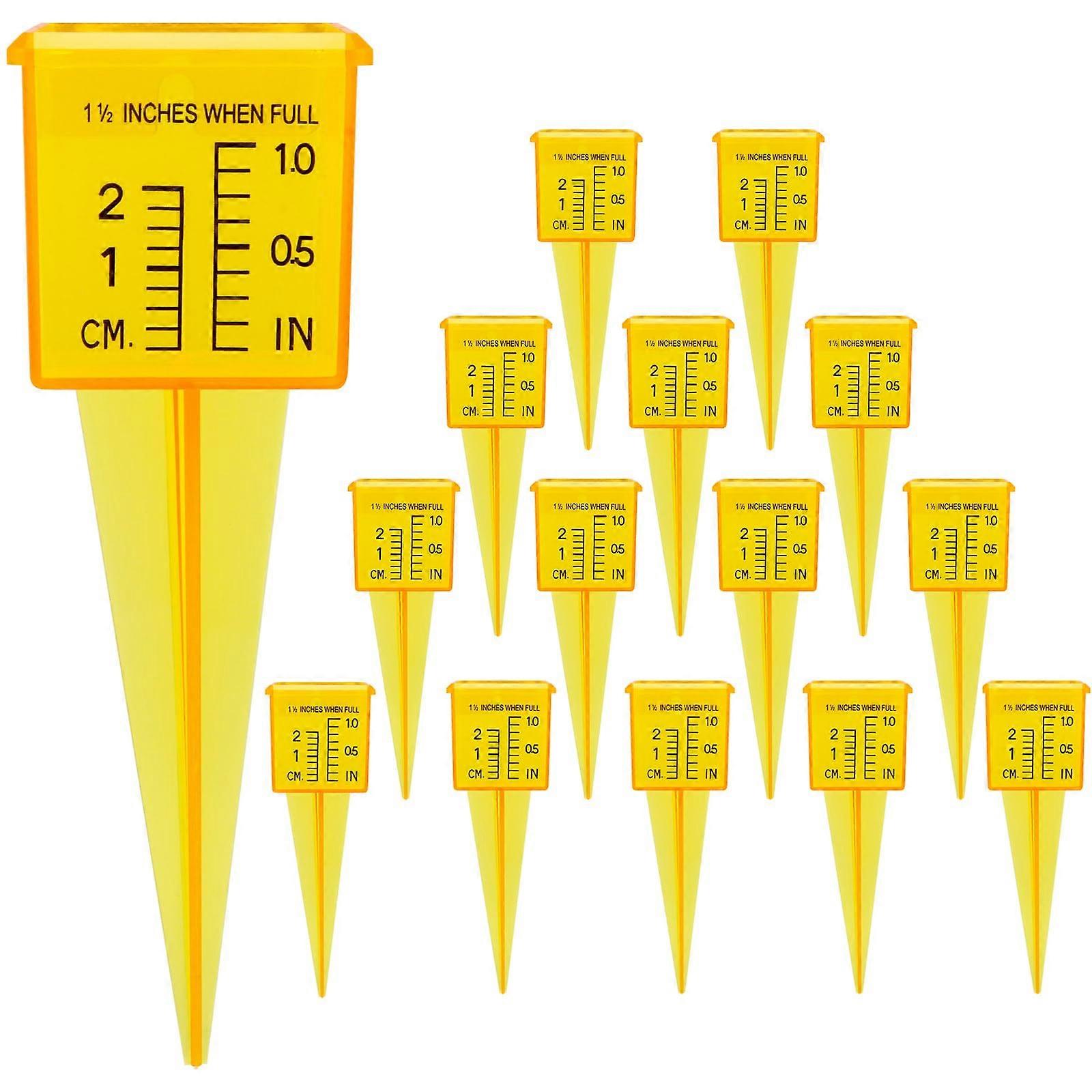 1.5' Large Edge Grass Rainfall Indicator - 10 Pcs Yellow and Transparent External Water Measurement Tool
