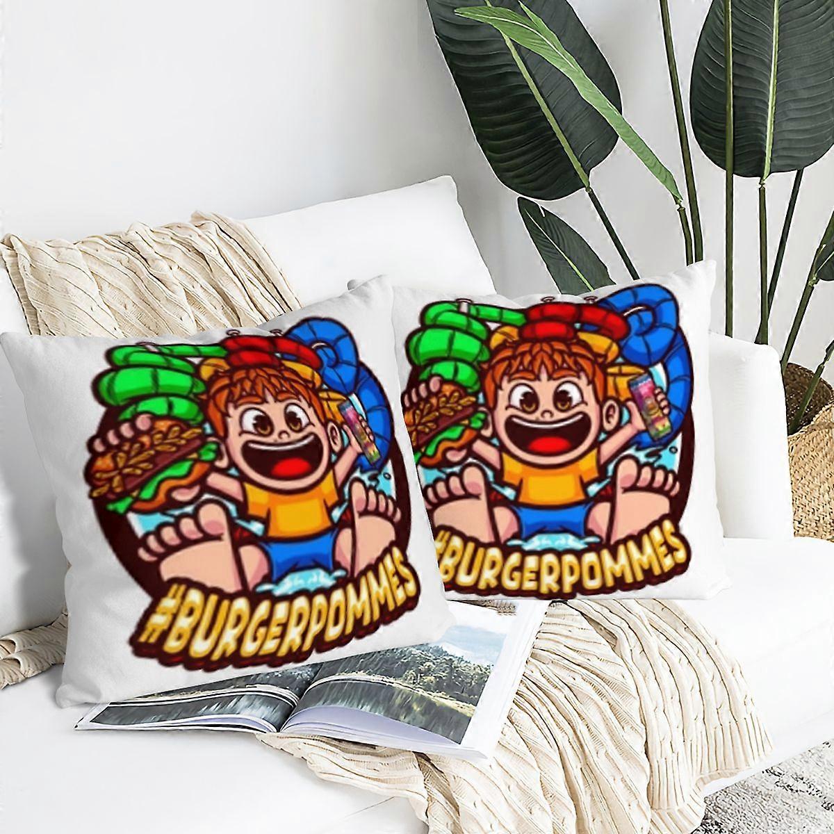 BURGERPOMMES Double-Sided Throw Pillow Covers  Set of 2 Cartoon Cushion Cases  Water Slide Summer Theme