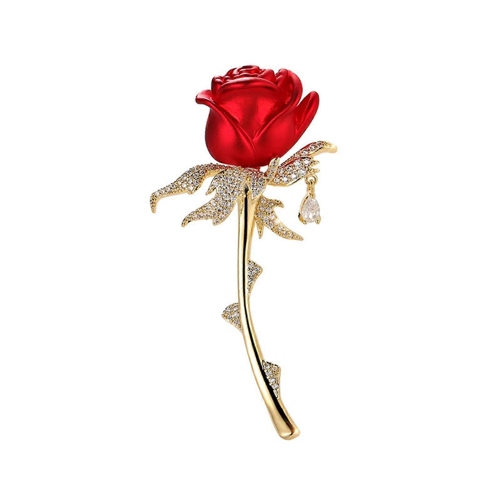 women's red rose brooch
