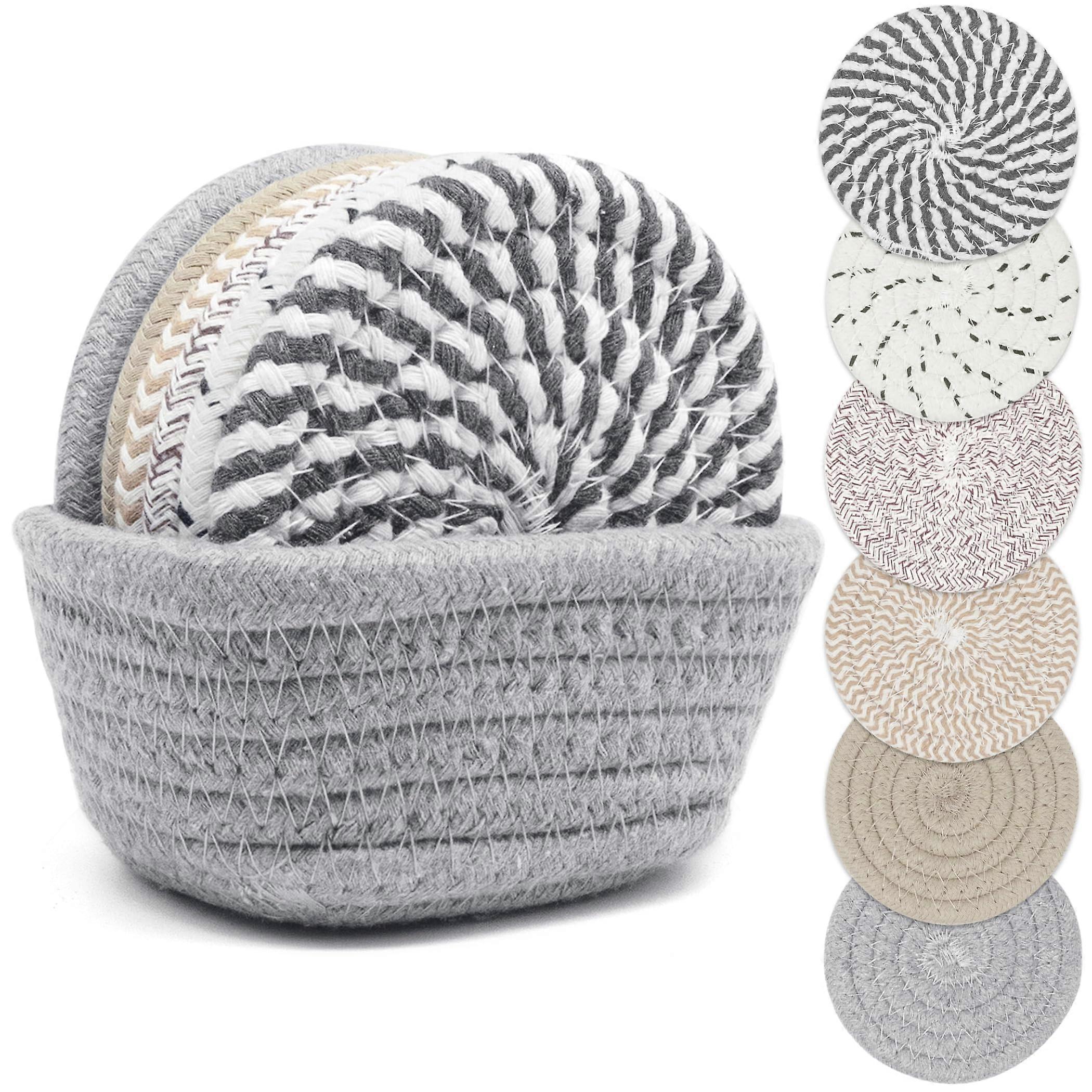 Drink Coasters with Holder, Thick Woven Coasters for Kinds of Cups, Absorbent Set of 6