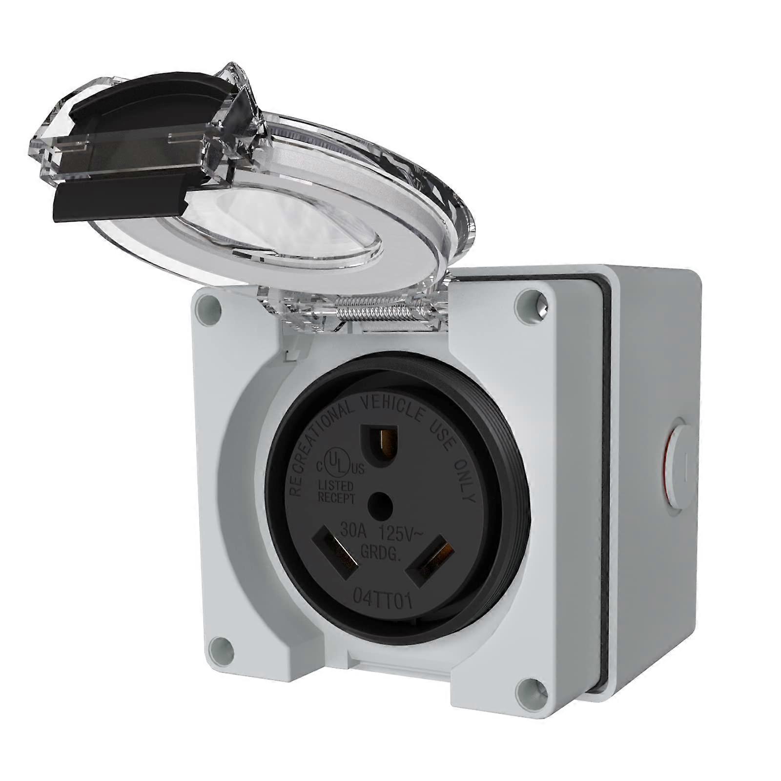 30 Amp RV Power Outlet Box NEMA TT-30R Receptacle 125V Weatherproof Dustproof for RVs Generators Electric Vehicles