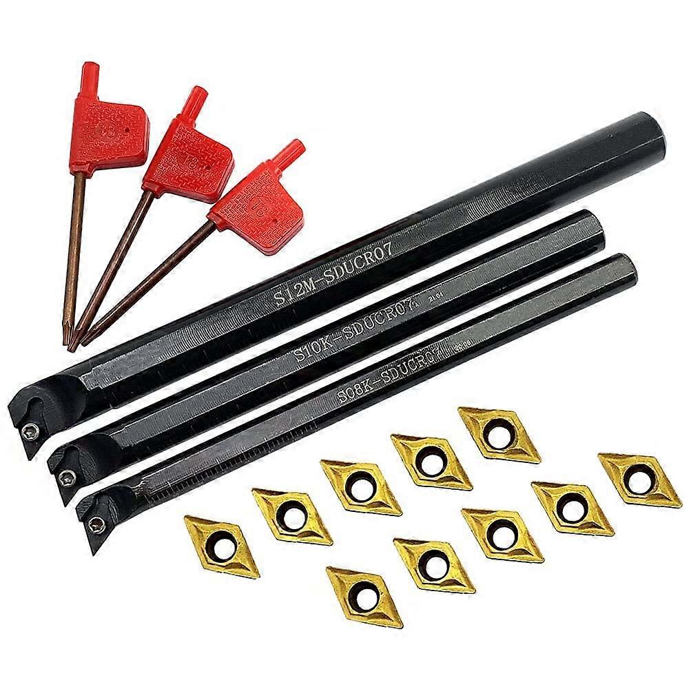 3PCS S08K/S10K/S12M SDUCR07 95 Degree Internal Turning Boring Bar with Carbide Inserts