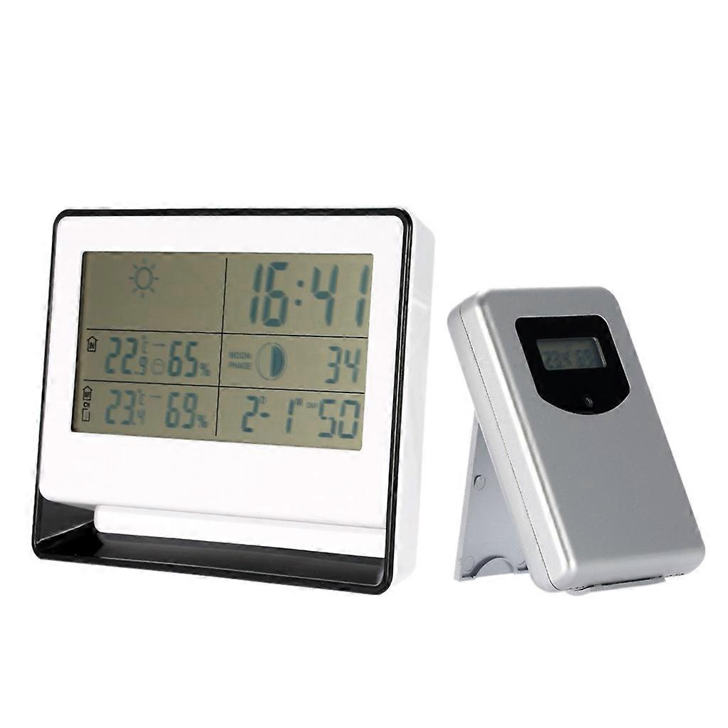 Wireless RF Weather Station Thermometer Hygrometer with 100M Outdoor Transmitter Clock Moon Phase Max Min ℃/℉ RH %Temp