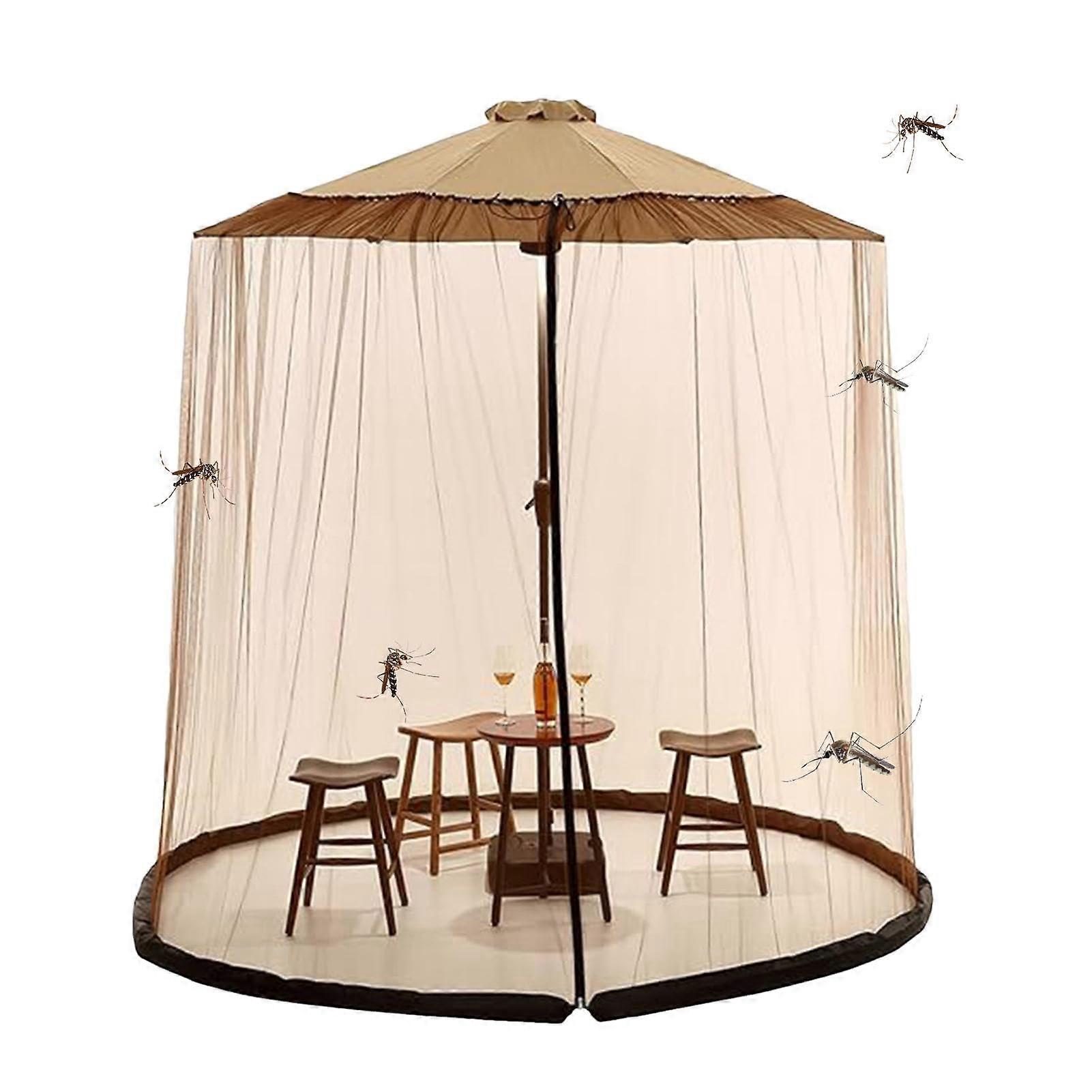 Outdoor Table Net Hanging Tent Polyester with Zipper Double Door Canopy Umbrella Net, brown 300230cm
