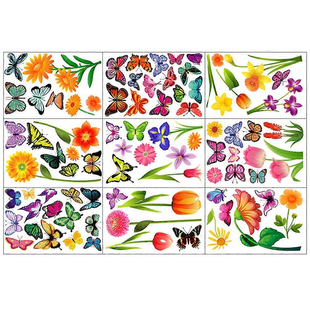Home Window Decoration Set of Window Decal Butterfly Flower Pattern Colorful Static Cling for Glass Door Mirror 1Set