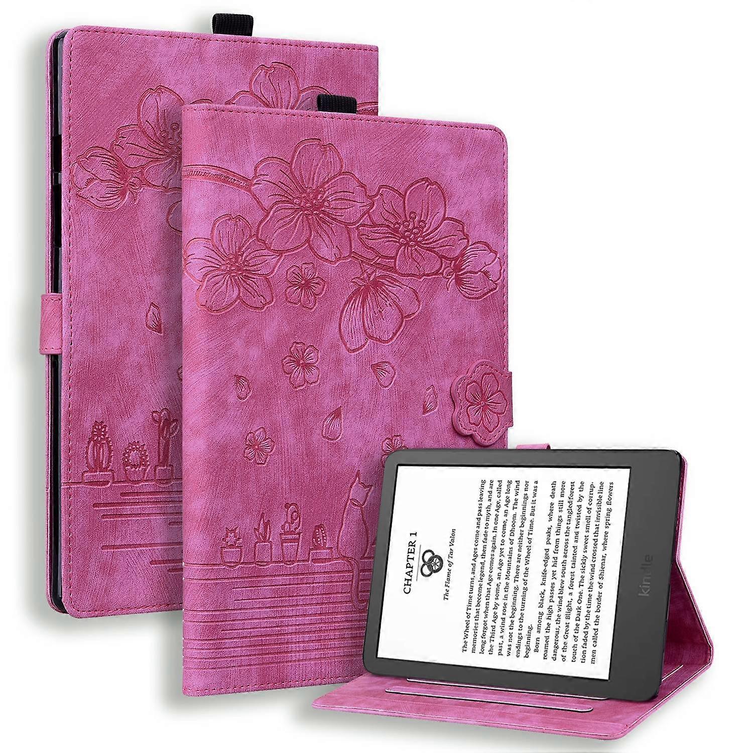 g3E Pour Amazon Kindle Paperwhite (2024) Coque Flip Stand Cuir n3B Tablette Housse Cherry Blossom Cat 
