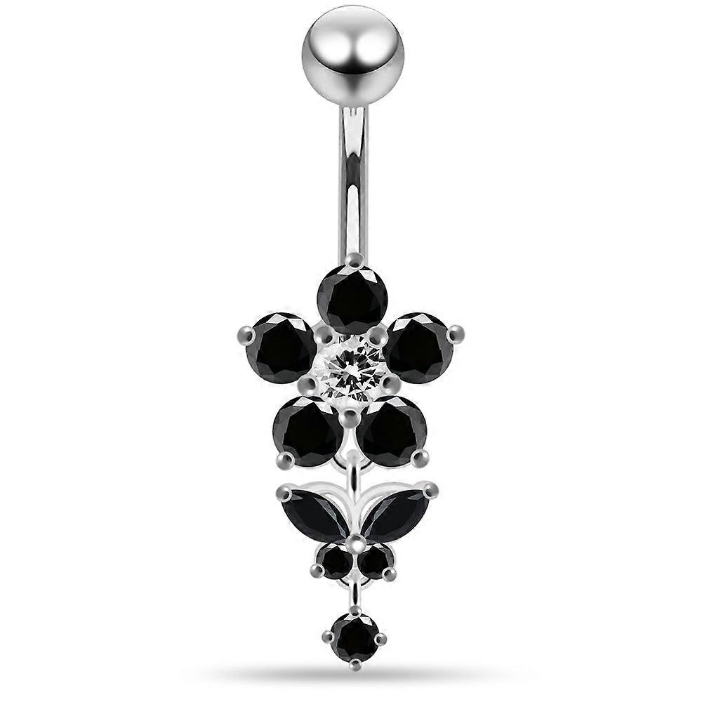 Jewelled Flower With Dangling Butterfly Belly Piercing