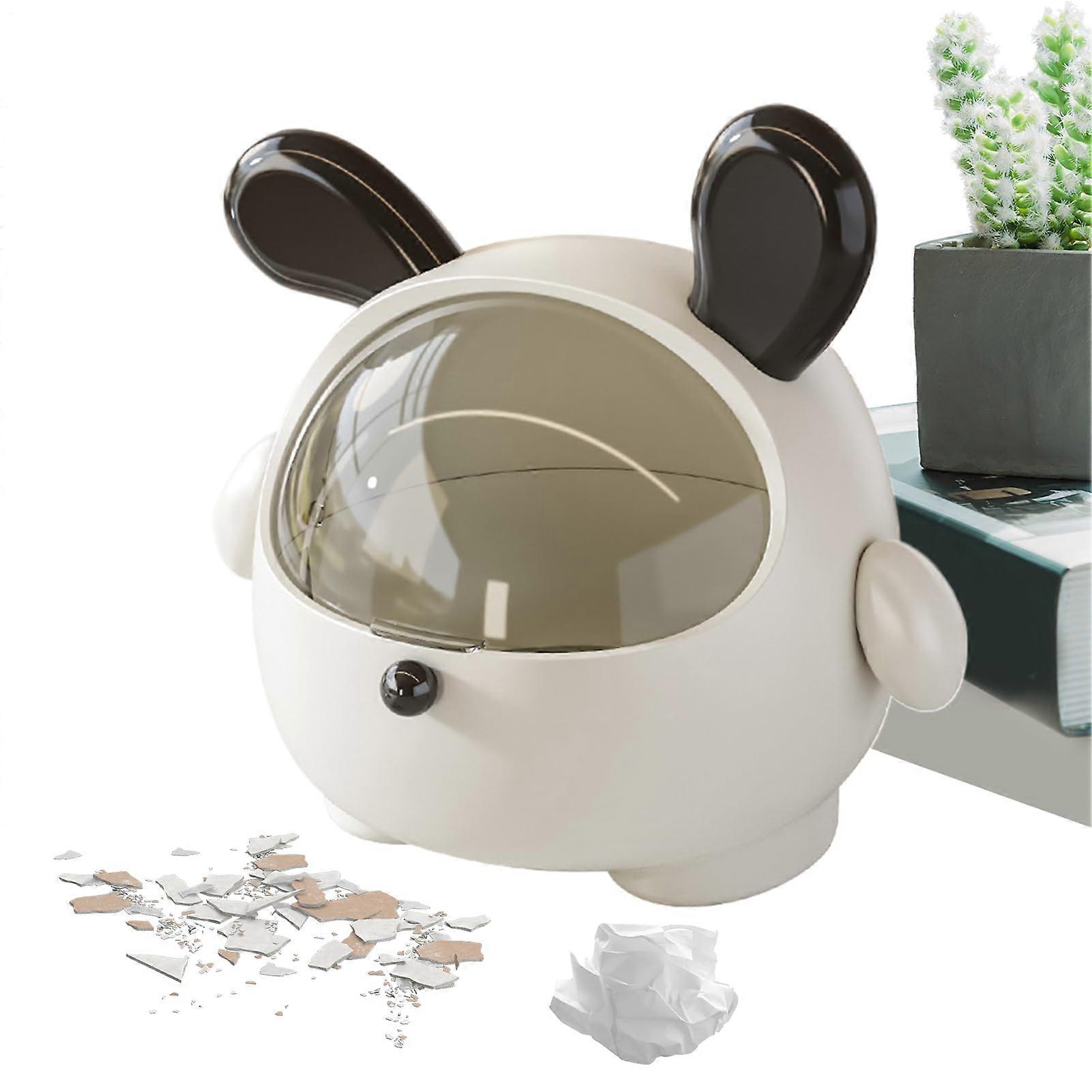 Tiny Bin for Desk - Cute Cartoon Animal Small Office Rubbish Can with Lid, Odour-Proof, Space Saving Storage Box for Home and Garden