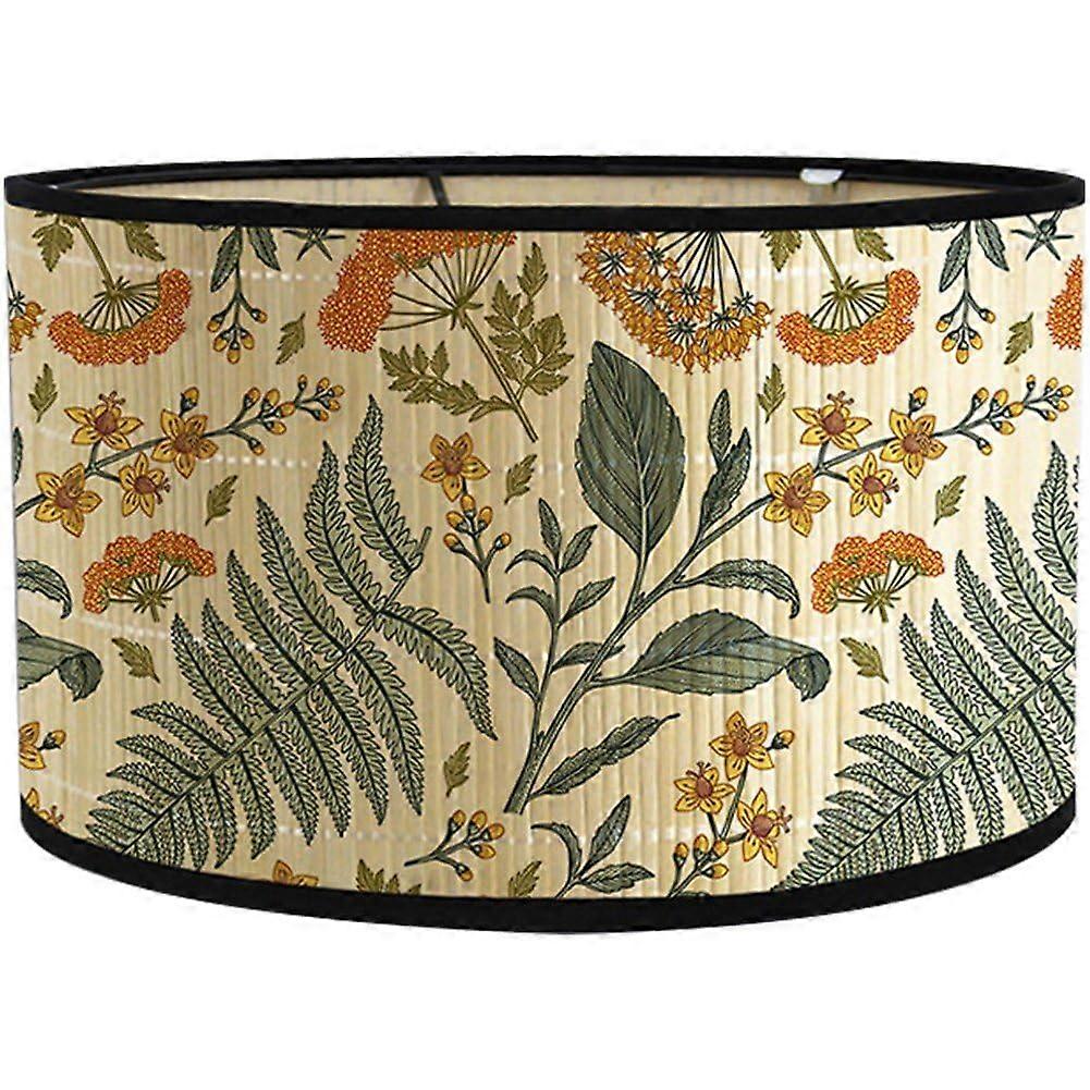 Bamboo Lampshade Green Retro Plant Pattern Chandelier Lampshade Light Cover Fits Floor Lamp And Table Lamp