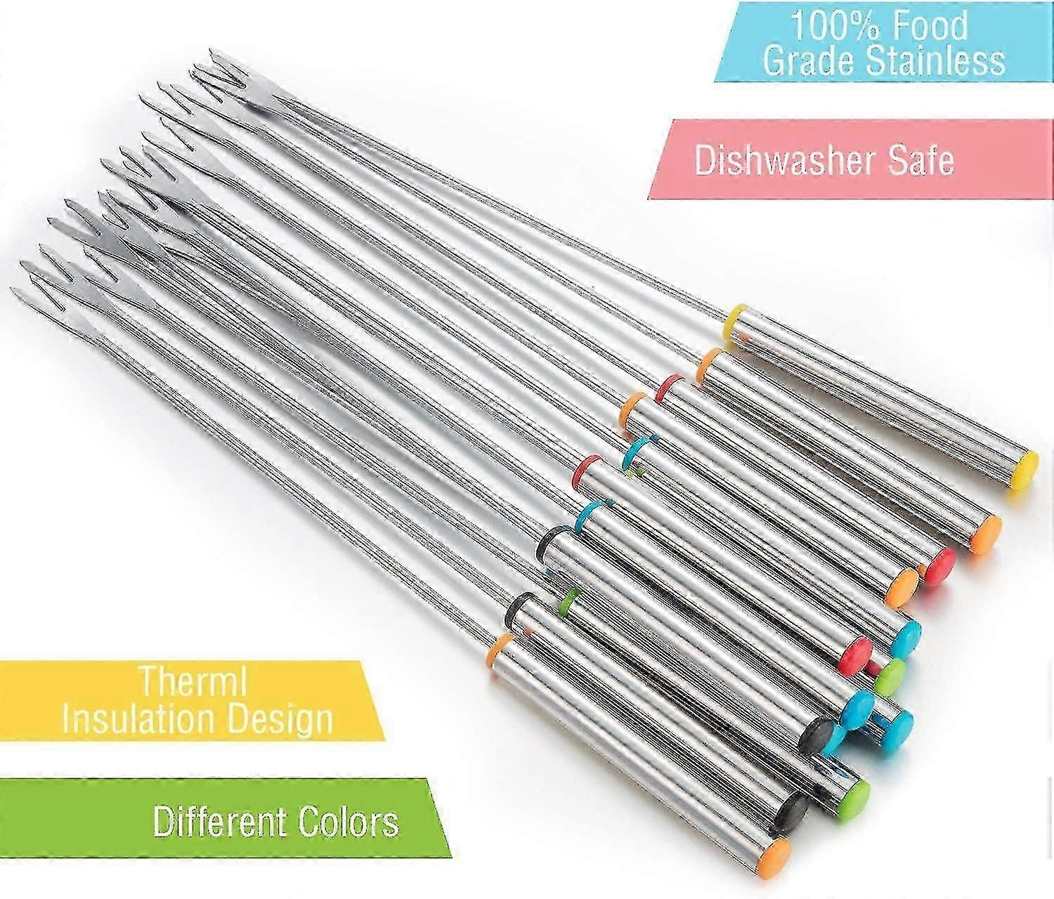 12pcs الفولاذ المقاوم للصدأ فوندو شوك مع مقبض مقاوم للحرارة